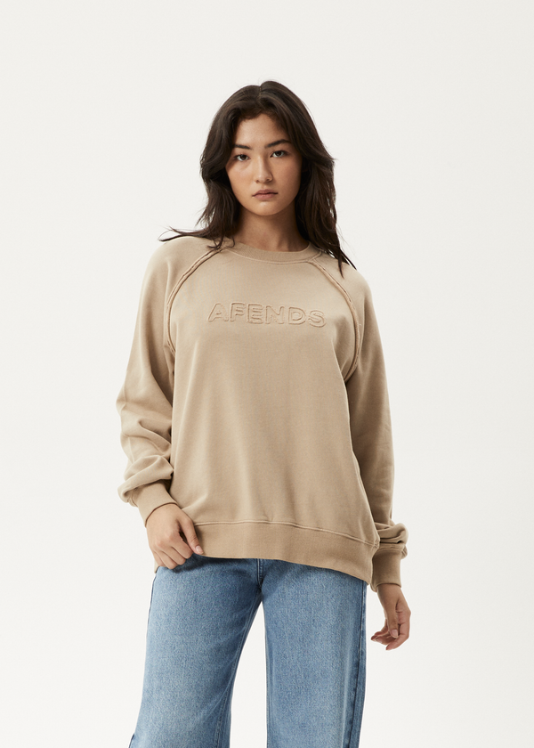 afends Cutback - Raglan Crew Neck Jumper Taupe