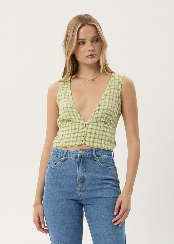 Afends Darcy - Check Button Top Lemongrass Check