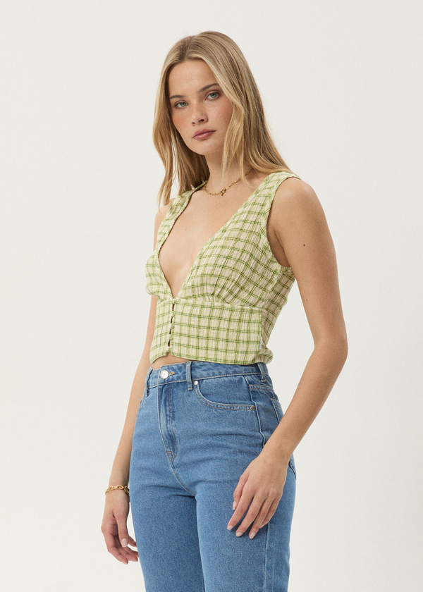 Afends Darcy - Check Button Top Lemongrass Check