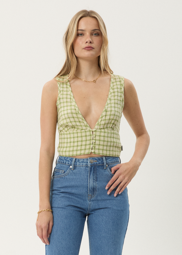 afends Darcy - Check Button Top Lemongrass Check
