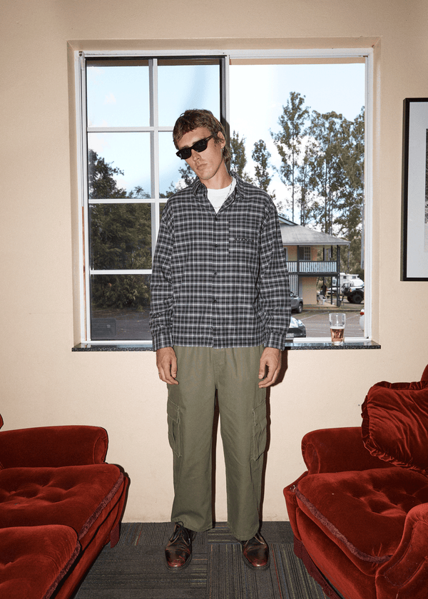 Afends Darkness - Long Sleeve Shirt Black Check