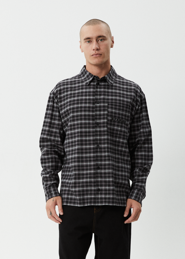 Afends Darkness - Long Sleeve Shirt Black Check