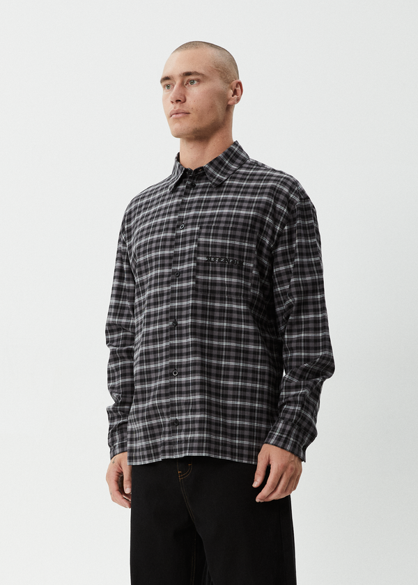Afends Darkness - Long Sleeve Shirt Black Check