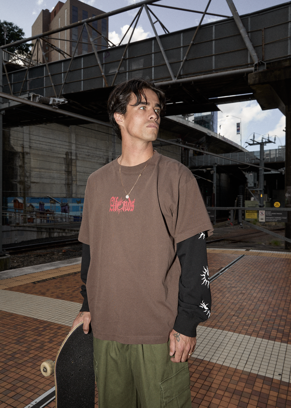 Afends Double Trouble - Layered Boxy Tee Coffee