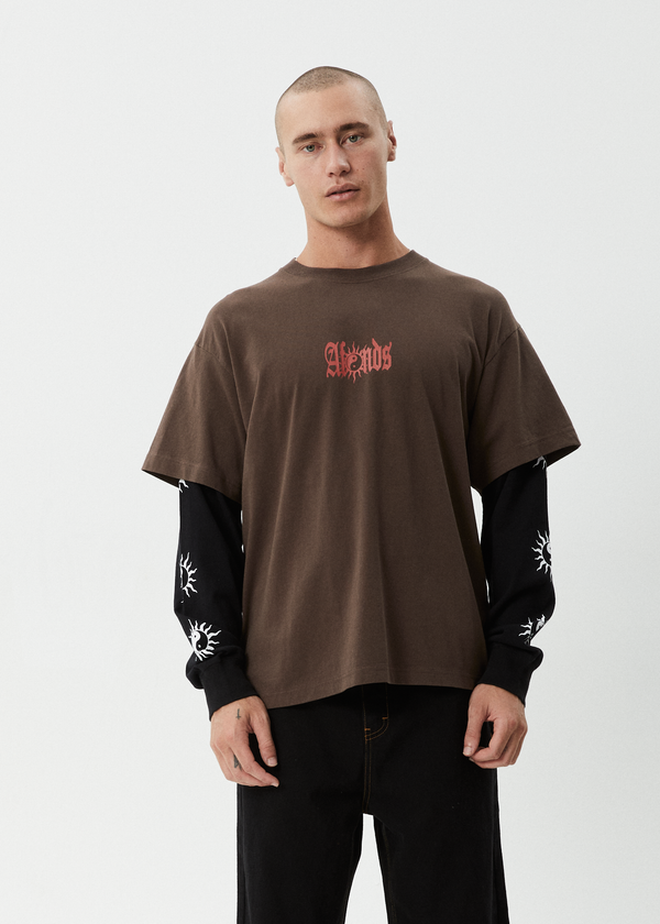 Afends Double Trouble - Layered Boxy Tee Coffee