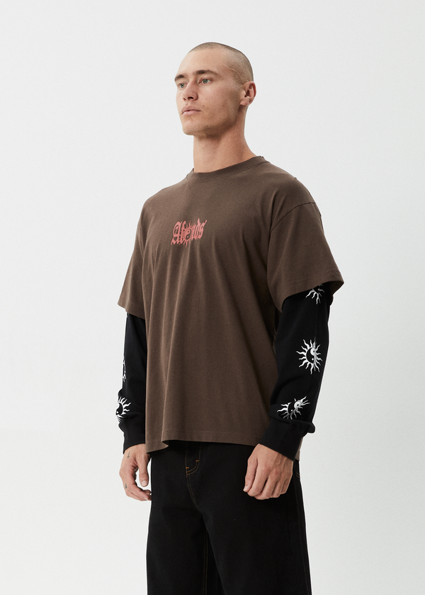 Afends Double Trouble - Layered Boxy Tee Coffee