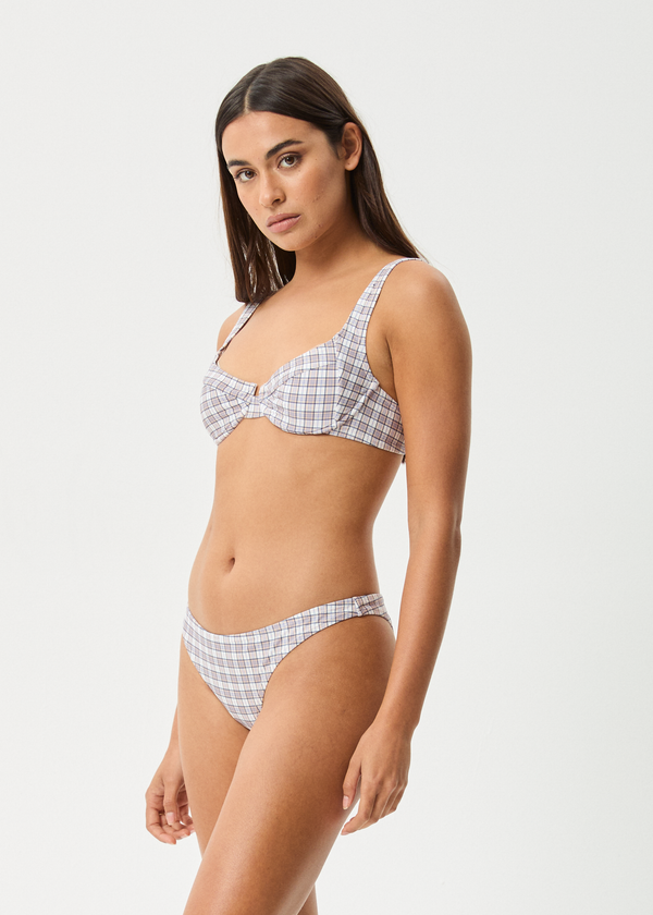 Afends Drew Check - Bikini Top Taupe Check