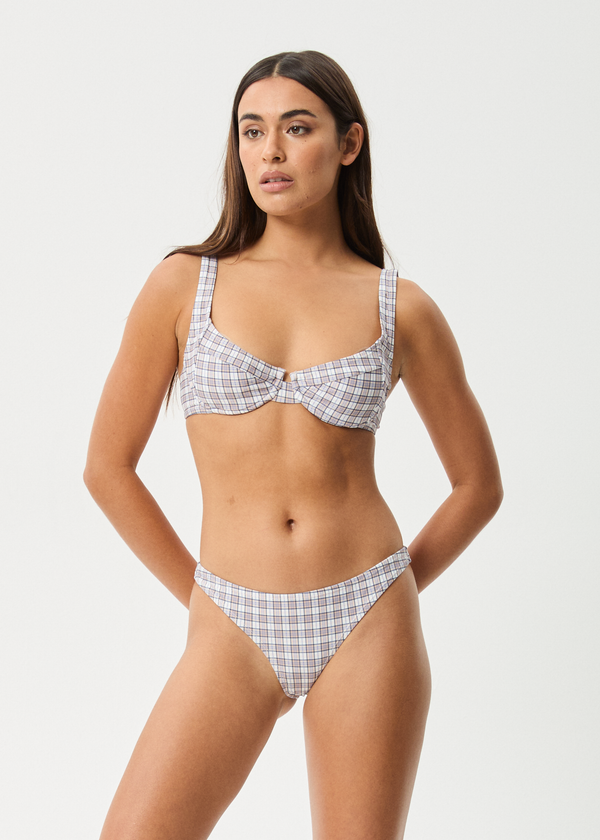 afends Drew Check - Bikini Top Taupe Check