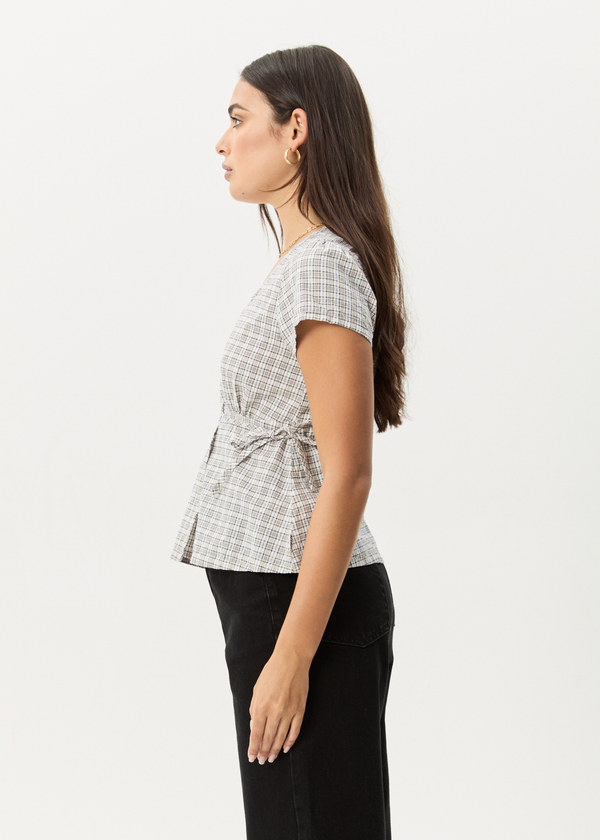 Afends Drew - Seersucker Tie Top Taupe Check