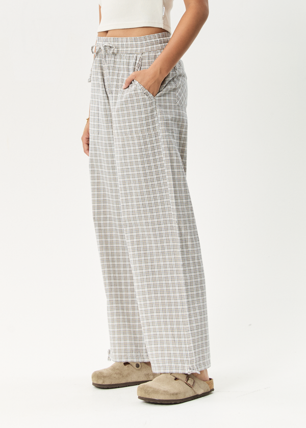 Afends Drew - Seersucker Wide Leg Pant Taupe Check