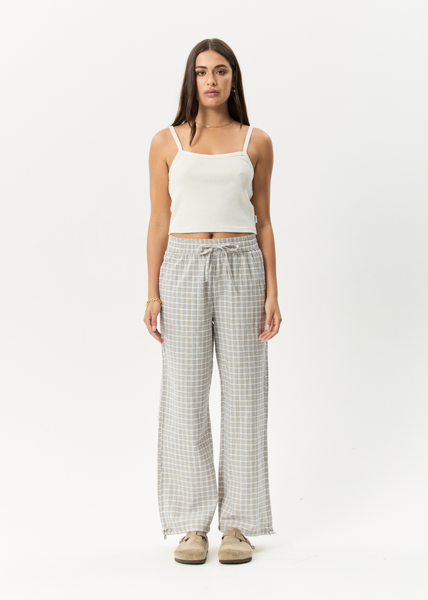 afends Drew - Seersucker Wide Leg Pant Taupe Check