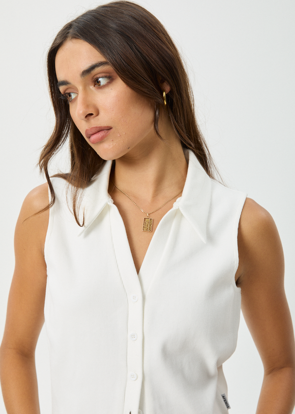 Afends Eliza - Rib Sleeveless Shirt White