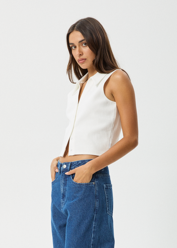 Afends Eliza - Rib Sleeveless Shirt White