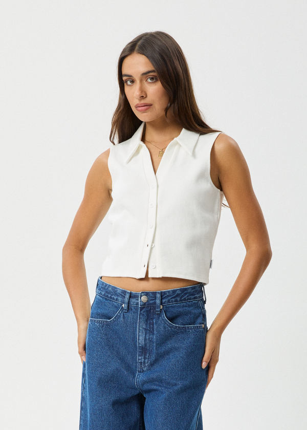 afends Eliza - Rib Sleeveless Shirt White