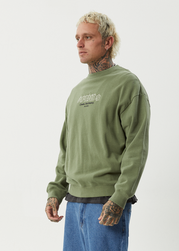 Afends Ember - Crew Neck Jumper Oil Green