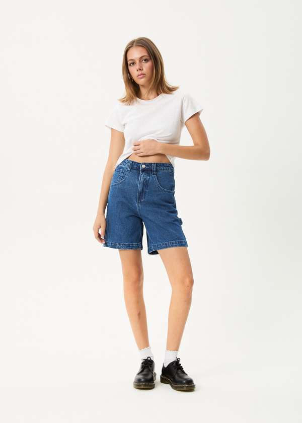 afends Emilie - Denim Workwear Short Authentic Blue