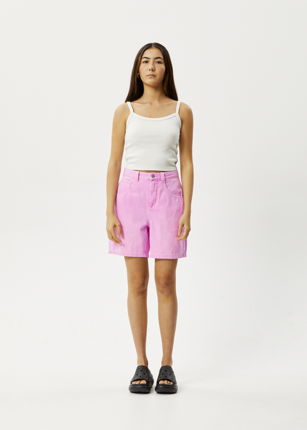 afends Emilie - Denim Workwear Short Faded Candy