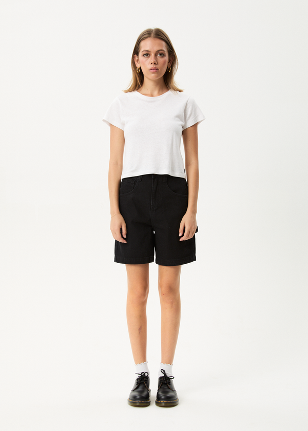 afends Emilie - Denim Workwear Short Washed Black