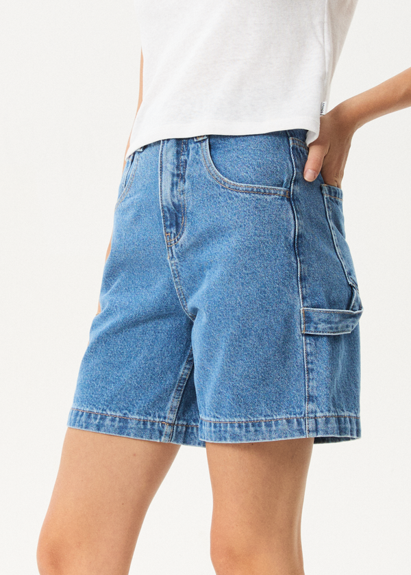 Afends Emilie - Denim Workwear Short Worn Blue