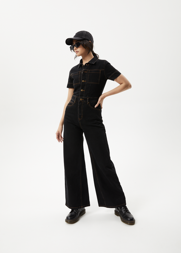 afends Estrella - Denim Flared Jumpsuit Black