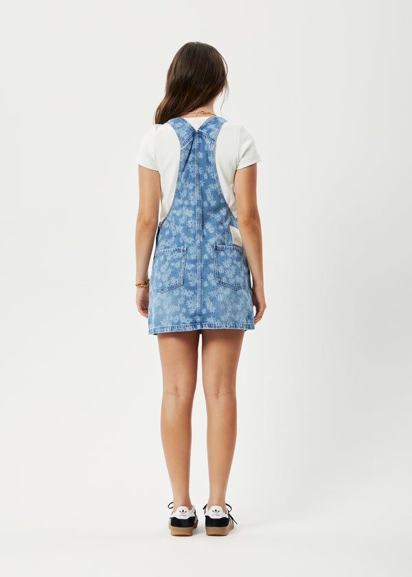 Afends Fink - Denim Overall Dress Worn Blue Daisy