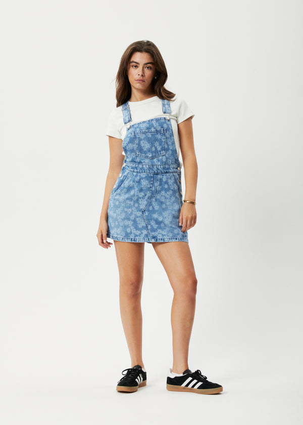 afends Fink - Denim Overall Dress Worn Blue Daisy