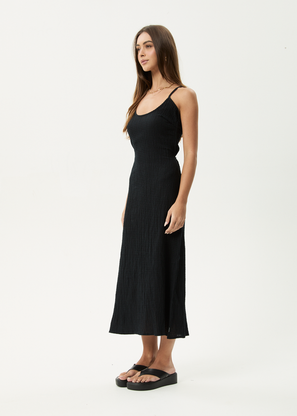 Afends Focus Rumi - Seersucker Midi Dress Black