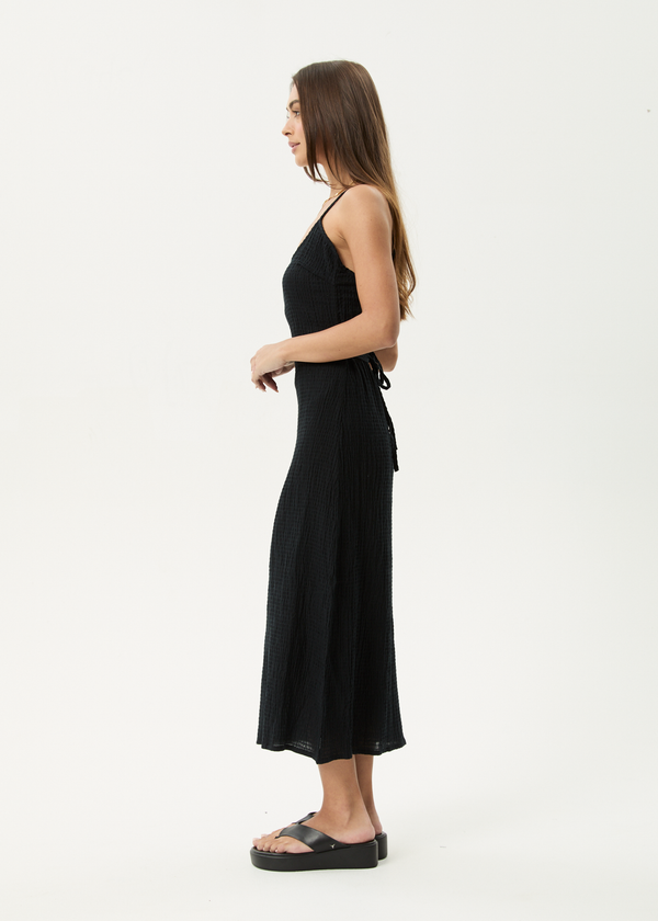 Afends Focus Rumi - Seersucker Midi Dress Black
