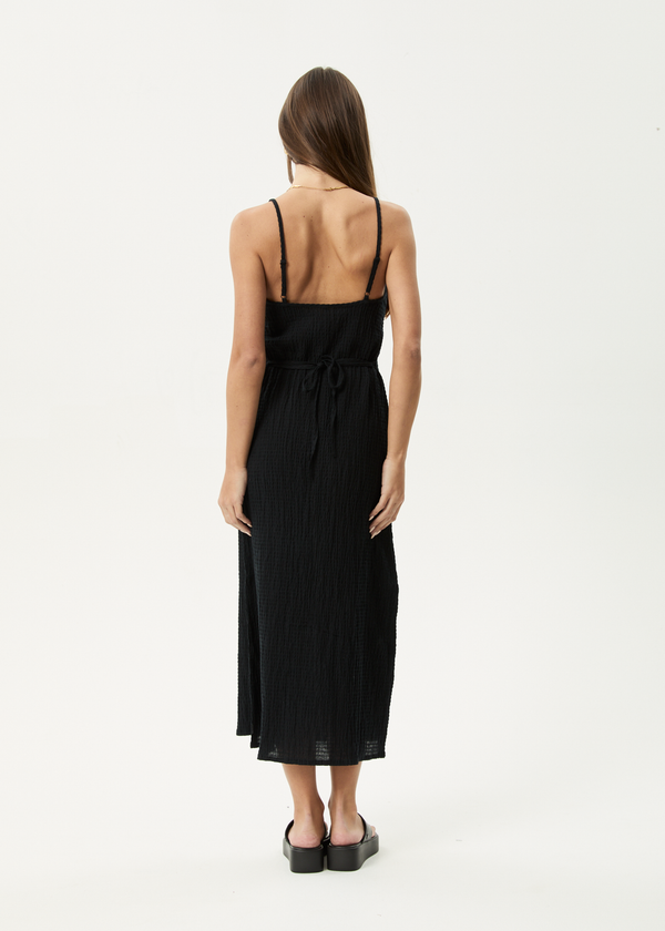 Afends Focus Rumi - Seersucker Midi Dress Black