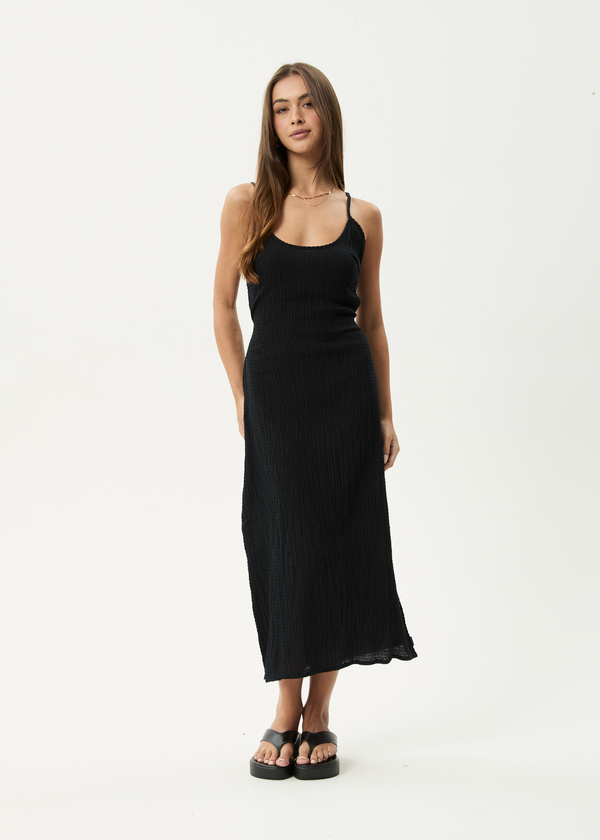 afends Focus Rumi - Seersucker Midi Dress Black