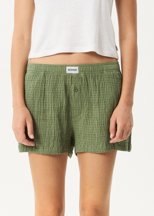 Afends Focus - Seersucker Boxer Short Oil Green