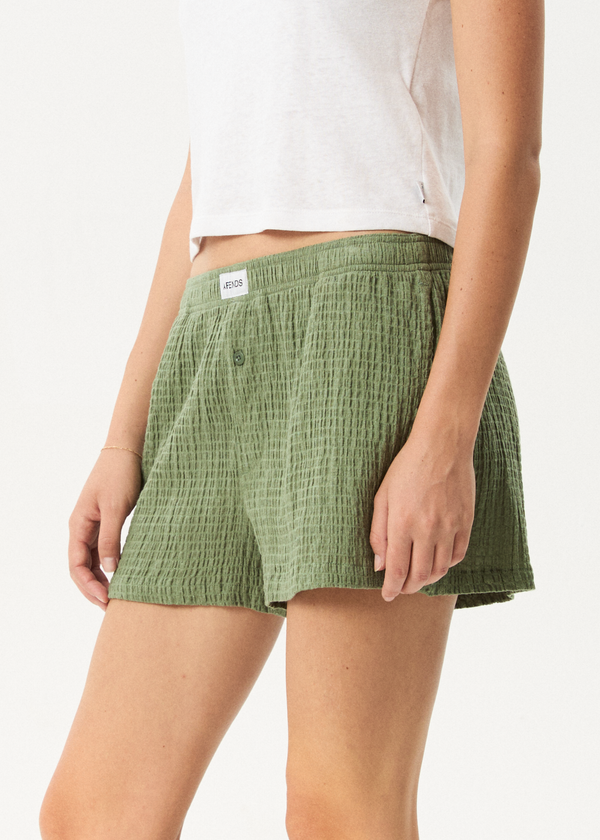 Afends Focus - Seersucker Boxer Short Oil Green