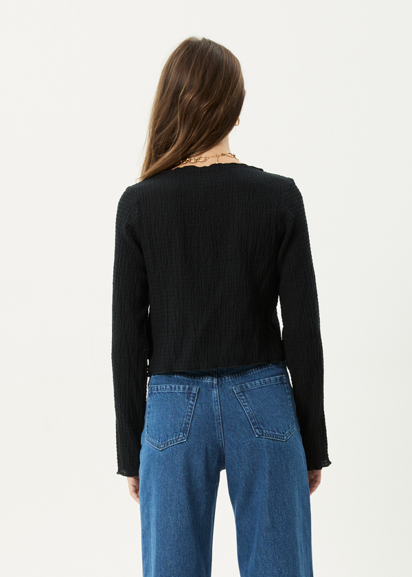 Afends Focus - Seersucker Long Sleeve Top Black