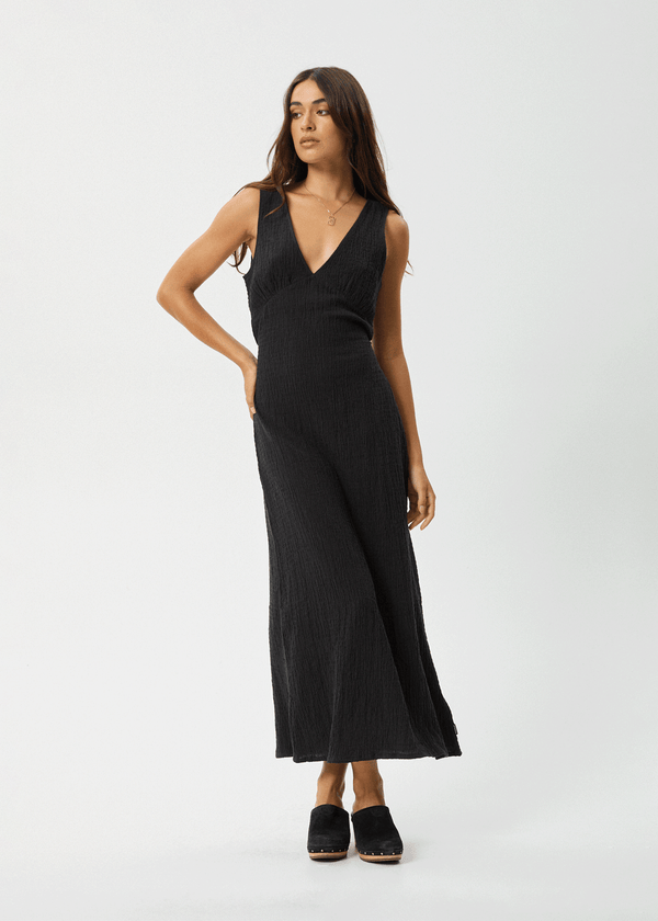 afends Focus - Seersucker Maxi Dress Black