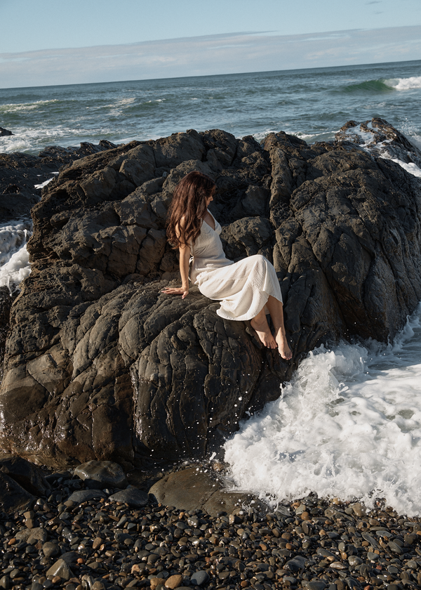 Afends Focus - Seersucker Maxi Dress Off White