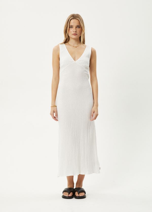 Afends Focus - Seersucker Maxi Dress Off White