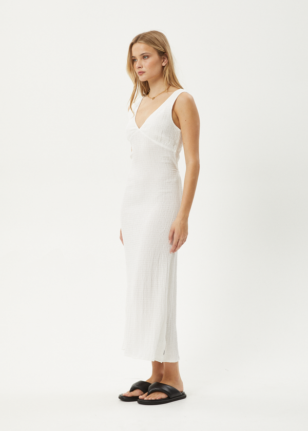 Afends Focus - Seersucker Maxi Dress Off White