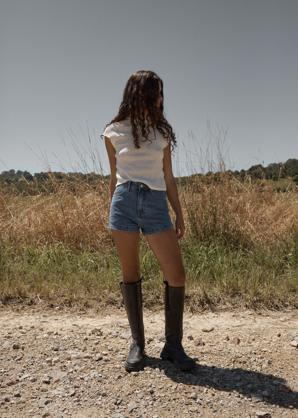 Afends Focus - Seersucker Mock Neck Top Off White