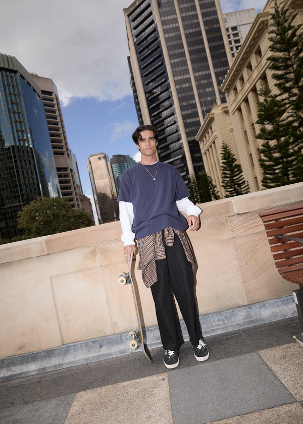 Afends Foundation - Boxy Tee Washed Deep Sea