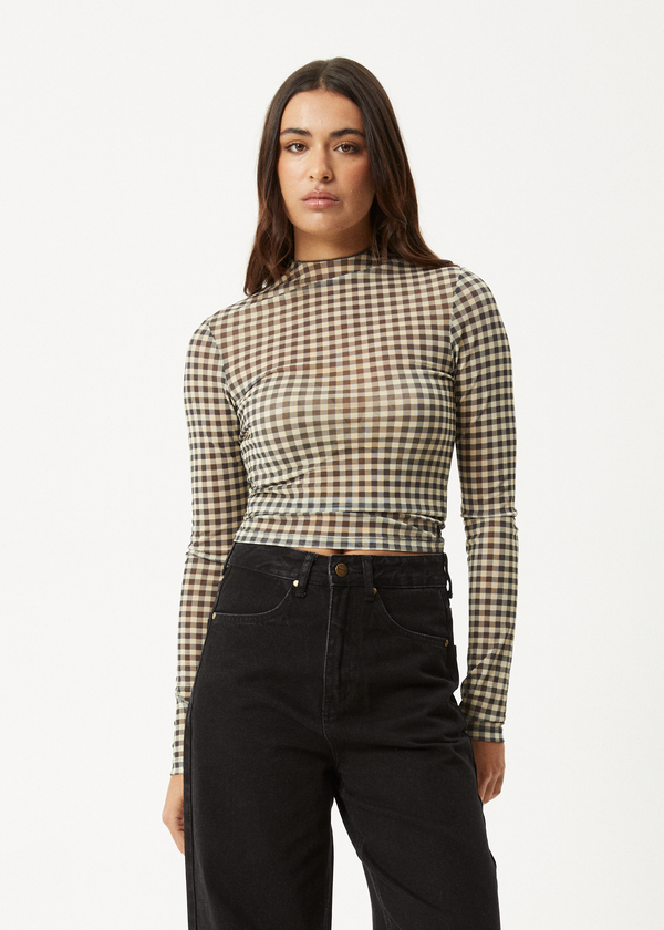 afends Gambet - Sheer Long Sleeve Top Black / Sand