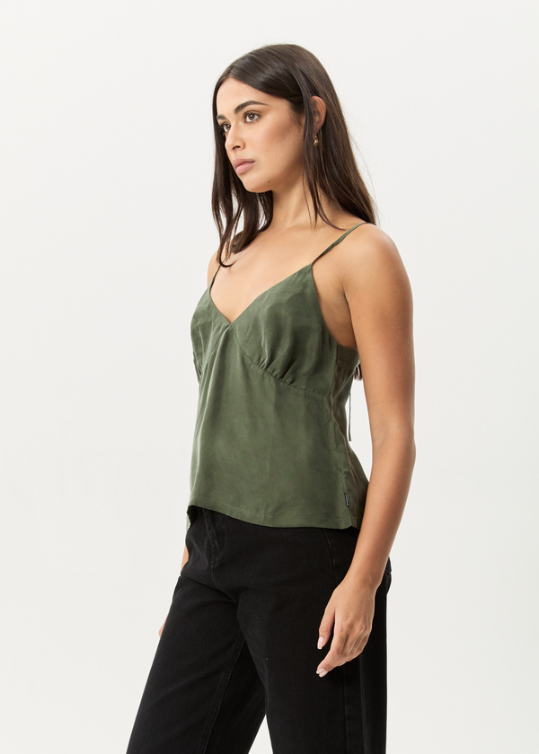 Afends Gemma - Cupro Cami Top Deep Green