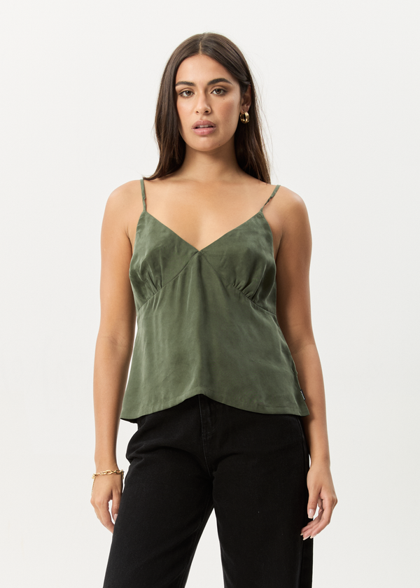 afends Gemma - Cupro Cami Top Deep Green