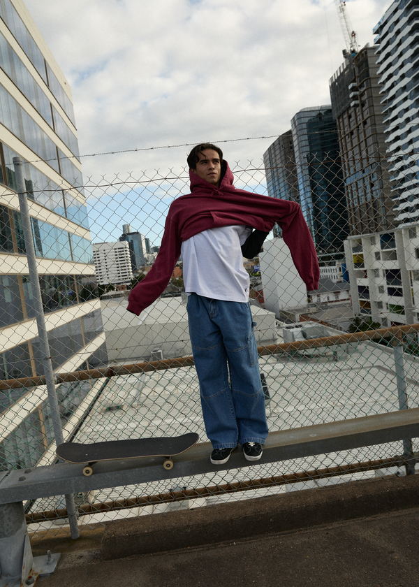 Afends Genesis - Boxy Hoodie Washed Burgundy