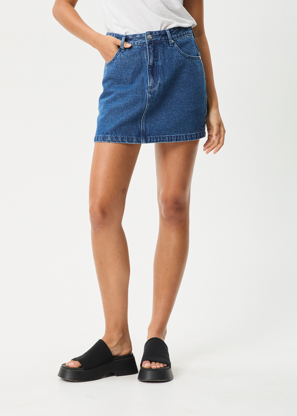 Afends Georgia - Denim Skirt Authentic Blue