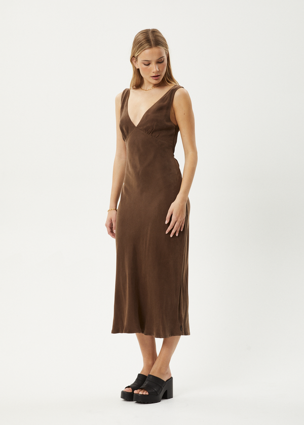 Afends Gia - Cupro Maxi Dress Coffee
