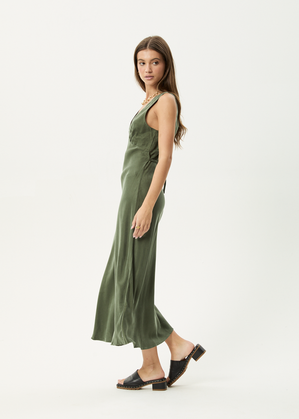 Afends Gia - Cupro Maxi Dress Deep Green
