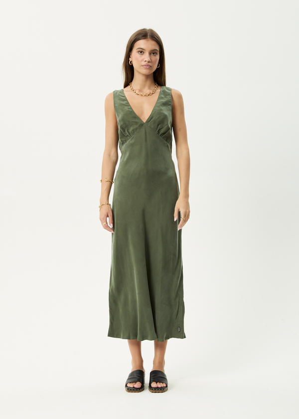 afends Gia - Cupro Maxi Dress Deep Green