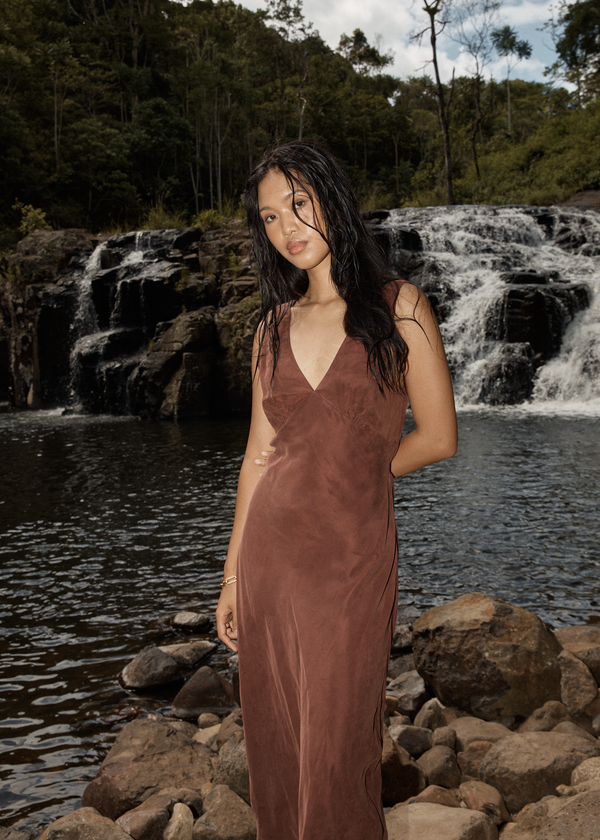 Afends Gia - Cupro Maxi Dress Hazelnut