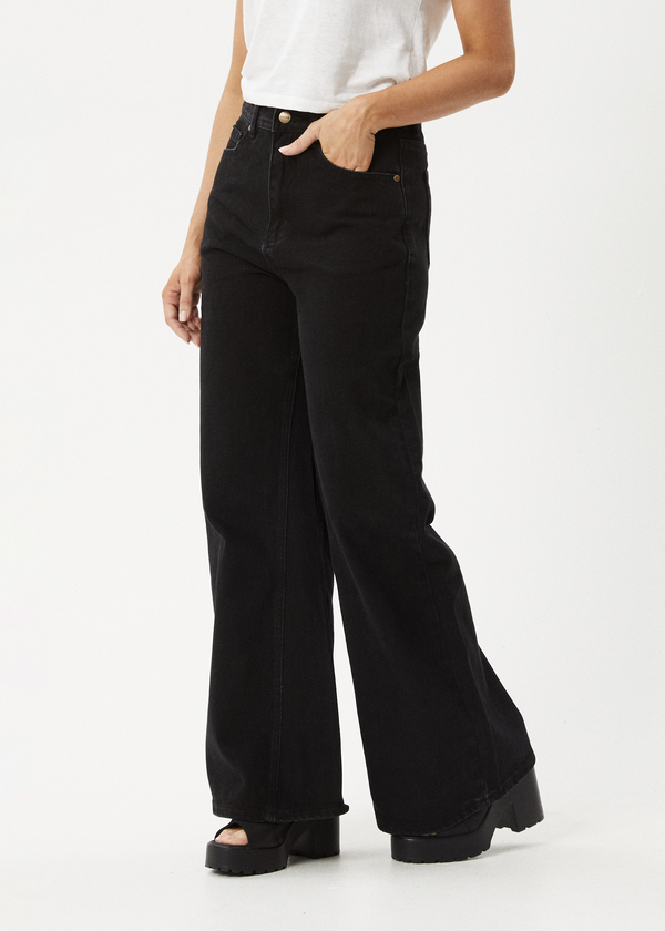 Afends Gigi - Denim Flared Jean Washed Black