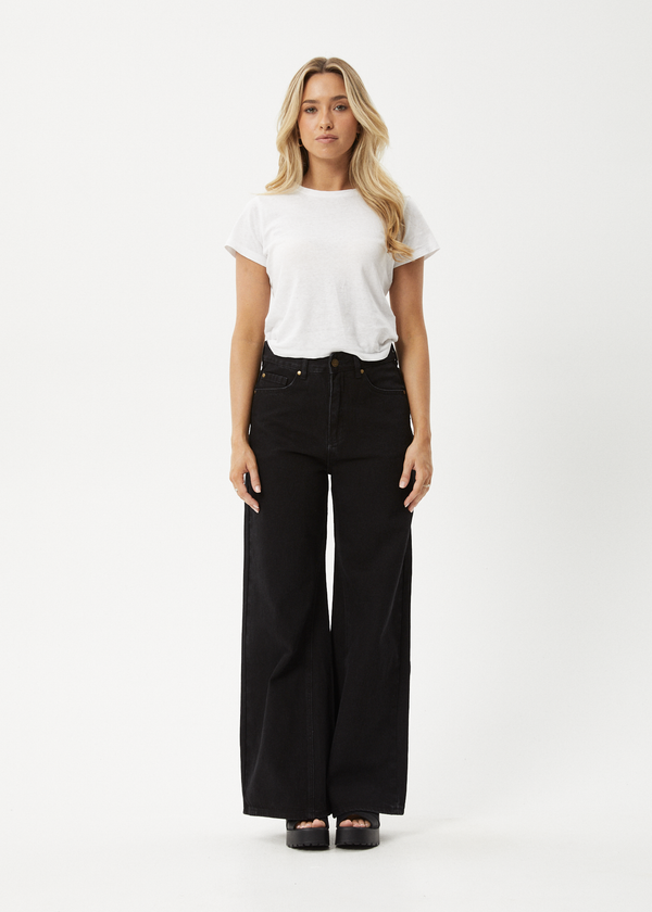 afends Gigi - Denim Flared Jean Washed Black